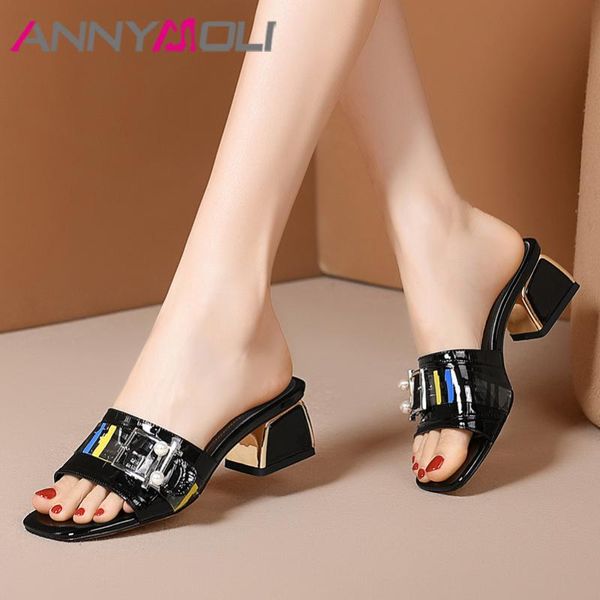 annymoli women shoes string bead real leather mid heel slippers square toe slides lady thick heels sandals summer beige size 41, Black
annymoli women shoes string bead real leather mid heel slippers square toe slides lady thick heels sandals summer beige size 41, Black