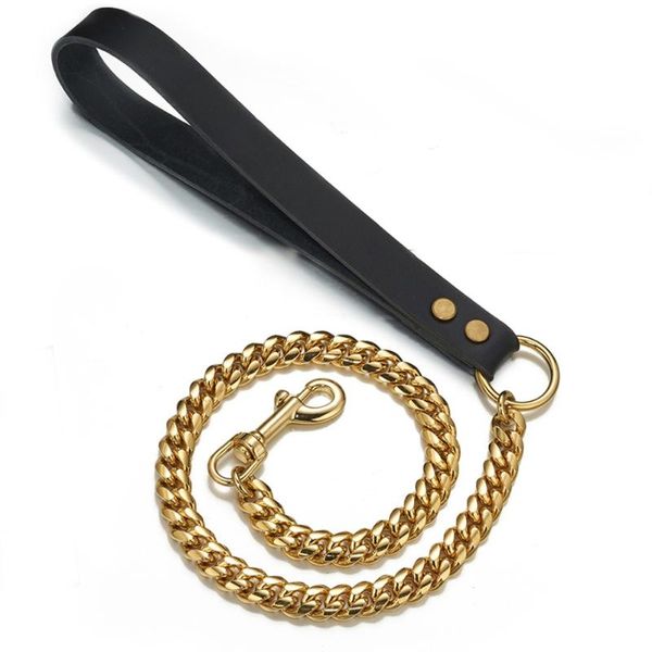 anti-bite stainless steel gold dog leash strong and big dog training leash leather handle pet traction rope cuban link chain, Silver
anti-bite stainless steel gold dog leash strong and big dog training leash leather handle pet traction rope cuban link chain, Silver