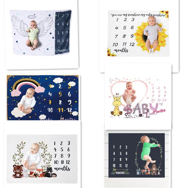 Baby Monthly Record Growth Milestone Blanket Cute Animal Pattern Pgraphy Props P Creative Background Cloth Infant Gifts 200925
