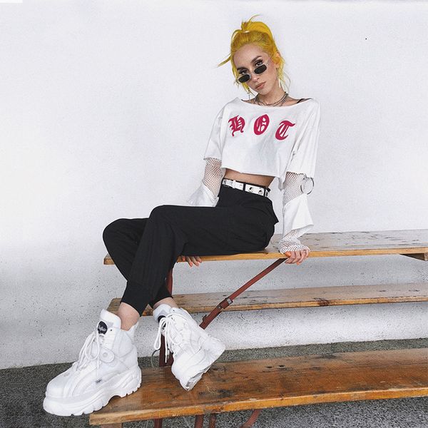 european and american fashion new womens 2018 autumn all-match letter mesh round neck long sleeve t-shirt short, White
european and american fashion new womens 2018 autumn all-match letter mesh round neck long sleeve t-shirt short, White