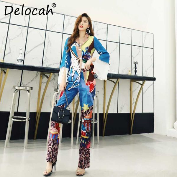 women's tracksuits delocah spring summer women set runway fashion designer flare sleeve vogue printed elegant modern casual long pants, Gray
women's tracksuits delocah spring summer women set runway fashion designer flare sleeve vogue printed elegant modern casual long pants, Gray