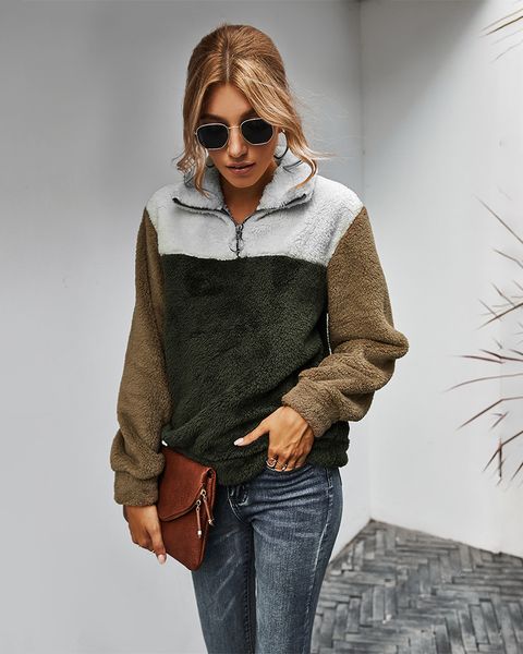 womens plush pullover hoodies zipper long sleeve lapel neck sweatshirt ladies color matching hoodies, Black
womens plush pullover hoodies zipper long sleeve lapel neck sweatshirt ladies color matching hoodies, Black
