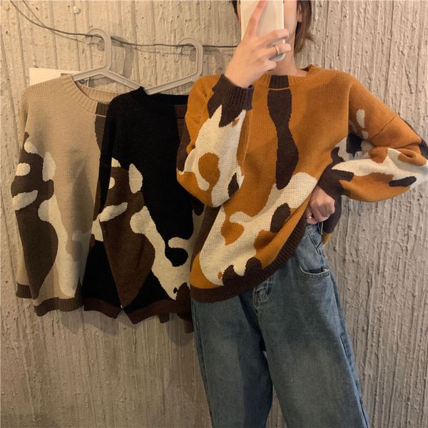 streetwear women's sweaters autumn winter 2020 fashion o-neck camouflage print knit jumper casual long sleeve loose sweater coat, White;black
streetwear women's sweaters autumn winter 2020 fashion o-neck camouflage print knit jumper casual long sleeve loose sweater coat, White;black