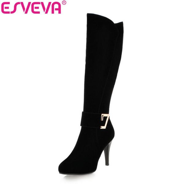 esveva 2020 women boots warm short plush ladies fashion shoes thin high heels knee-high boots flock winter snow size 34-39, Black
esveva 2020 women boots warm short plush ladies fashion shoes thin high heels knee-high boots flock winter snow size 34-39, Black