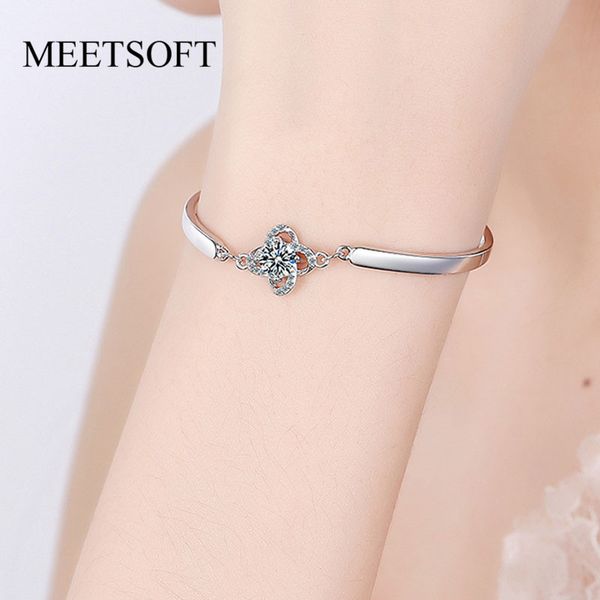 link, chain meetsoft fashion silver color accessories trendy zircon bracelets for women clover jewelry gift, Black
link, chain meetsoft fashion silver color accessories trendy zircon bracelets for women clover jewelry gift, Black