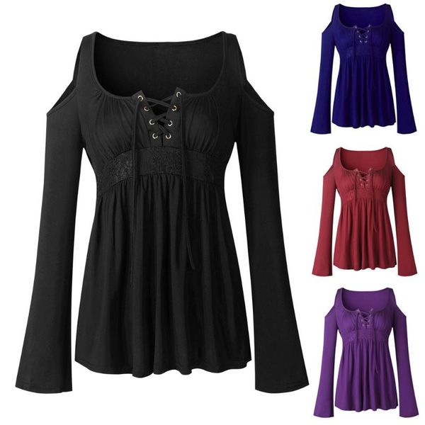 women t-shirts plus size ladies fashion autumn winter v neck long sleeve lace splicing cold shoulder frenulum casual streetwear, White
women t-shirts plus size ladies fashion autumn winter v neck long sleeve lace splicing cold shoulder frenulum casual streetwear, White