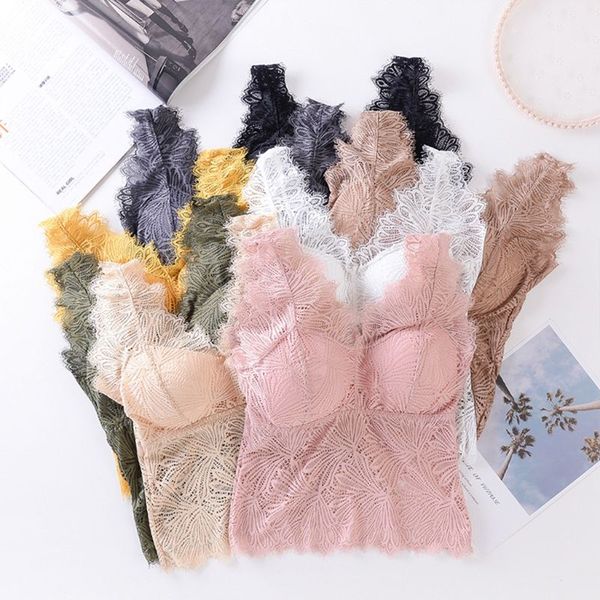 women bra vest eyelash leaves lace wide strap tank backless hollow out bralette, Black;white
women bra vest eyelash leaves lace wide strap tank backless hollow out bralette, Black;white