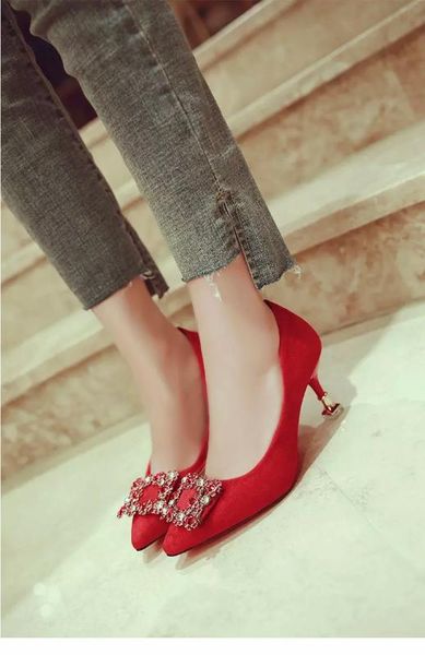 women fashion ladies rhinestone high heels shoes soft leather heels shoes woman pointed toe non-slip brands size 926, Black