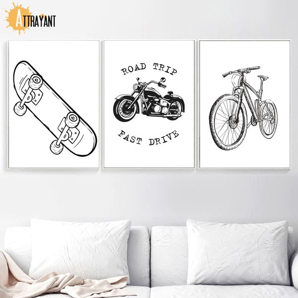 bike motorcycle skateboard nordic posters and prints wall art canvas painting black white cartoon wall pictures kids room decor
bike motorcycle skateboard nordic posters and prints wall art canvas painting black white cartoon wall pictures kids room decor