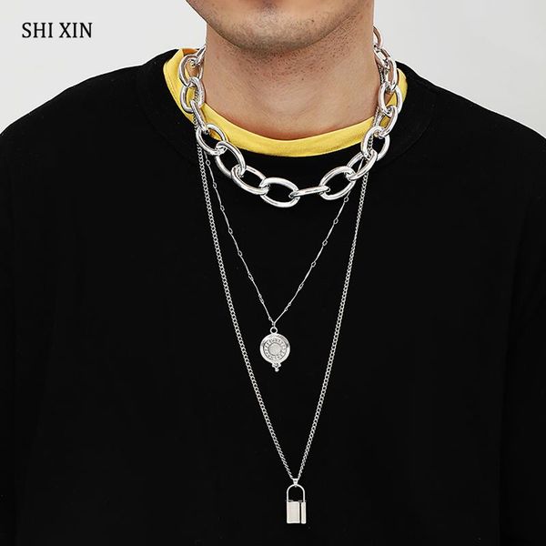 shixin hiphop layer chunky chain with lock pendant necklace for men/women punk long thick link chain choker colar necklaces neck, Silver
shixin hiphop layer chunky chain with lock pendant necklace for men/women punk long thick link chain choker colar necklaces neck, Silver