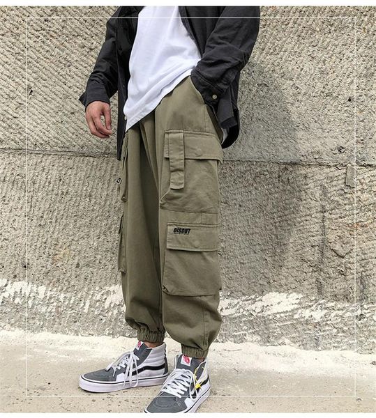 pants loose cargo high street fashion punk straight design pocket drawstring heavyweight pants ankle banded mens, Black
pants loose cargo high street fashion punk straight design pocket drawstring heavyweight pants ankle banded mens, Black