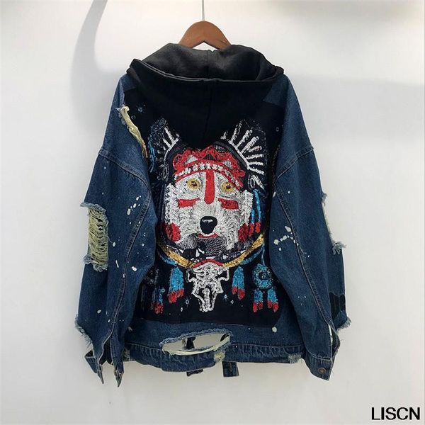 cool new denim jacket vintage sequined wolf pattern denim jacket coat women casual loose hooded jackets outwear oversize, Black;brown
cool new denim jacket vintage sequined wolf pattern denim jacket coat women casual loose hooded jackets outwear oversize, Black;brown