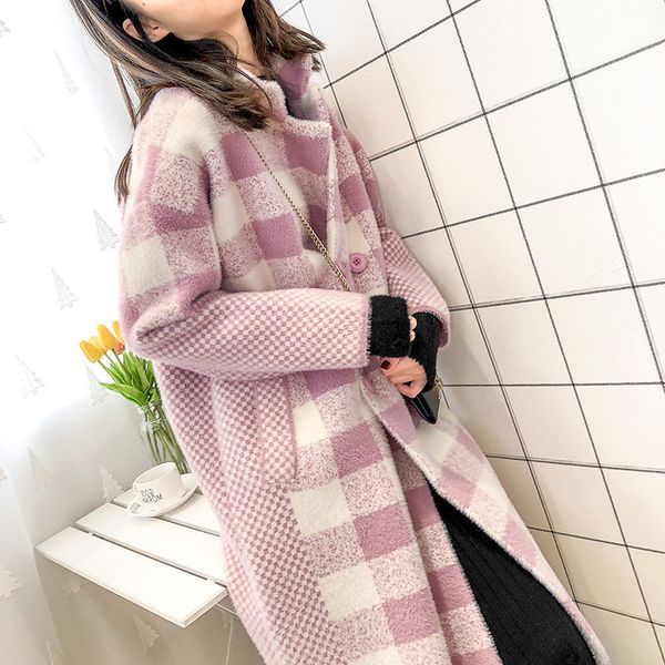 women's wool & blends long section fashion sweater plaid imitation water jacket female double-sided mink coat tide, Black
women's wool & blends long section fashion sweater plaid imitation water jacket female double-sided mink coat tide, Black