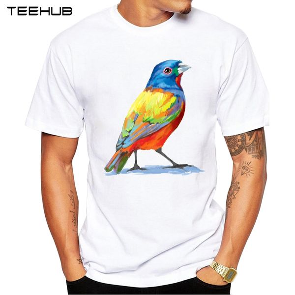 2019 painted bunting men t-shirt short sleeve casual hipster cheek white birds printed male t shirts funny tee