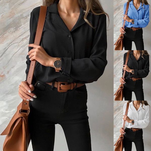 womens lapel neck long sleeve blouses designer chiffon shirts for woman fashion spring solid color female clothes, White
womens lapel neck long sleeve blouses designer chiffon shirts for woman fashion spring solid color female clothes, White