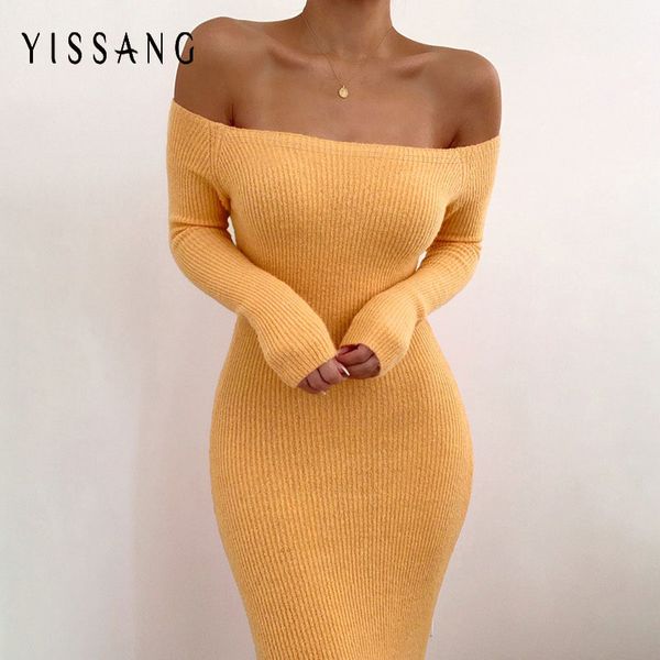 yissang autumn off shoulder sweater knitted dress women long petal sleeve midi bodycon dresses slim eleagnt drress 2020, Black;gray
yissang autumn off shoulder sweater knitted dress women long petal sleeve midi bodycon dresses slim eleagnt drress 2020, Black;gray