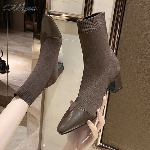 2020 autumn new women's short boots square toe thick heel fleece elastic boots women's fashion stitching socks w67, Black
2020 autumn new women's short boots square toe thick heel fleece elastic boots women's fashion stitching socks w67, Black