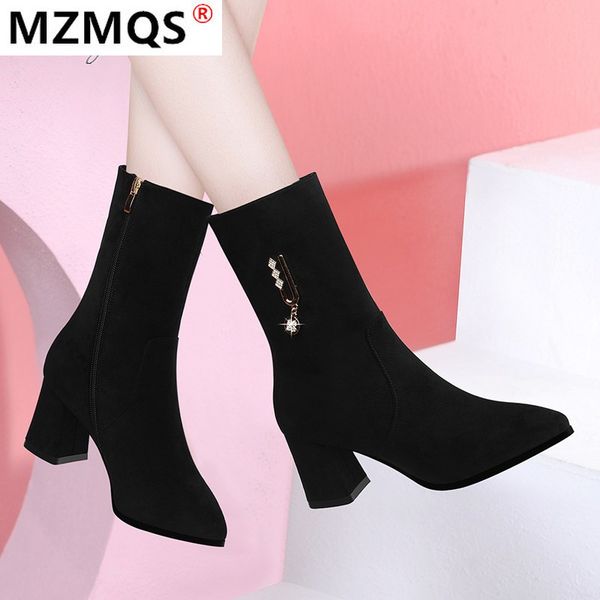 2020 winter women's boots fashionable side zipper suede boots plus velvet warmth pointed toe high-heeled fringed mid-calf, Black
2020 winter women's boots fashionable side zipper suede boots plus velvet warmth pointed toe high-heeled fringed mid-calf, Black