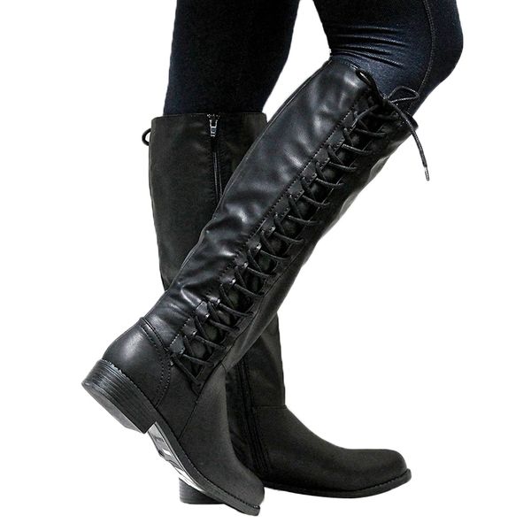 boots women knee high winter leather lace up gothic thigh lady mid calf zip low heels riding booties d20, Black
boots women knee high winter leather lace up gothic thigh lady mid calf zip low heels riding booties d20, Black
