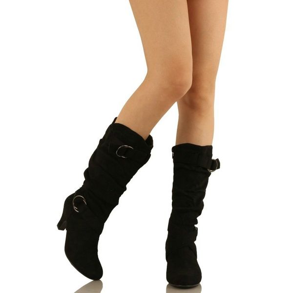 round toe mid-calf women cowboy boots med square heel gothic long boots solid winter shoes, Black
round toe mid-calf women cowboy boots med square heel gothic long boots solid winter shoes, Black