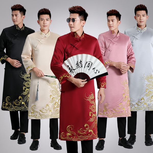 embroidered dragon cheongsam traditional clothing for men chinese tang suit robe national groom wedding suit film tv stage wear, Black;red
embroidered dragon cheongsam traditional clothing for men chinese tang suit robe national groom wedding suit film tv stage wear, Black;red
