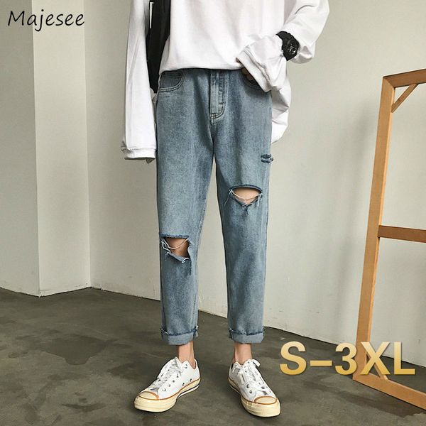 men jeans hole ripped denim trousers stylish street-wear baggy straight trendy korean-style all-match leisure mens ankle-length, Blue
men jeans hole ripped denim trousers stylish street-wear baggy straight trendy korean-style all-match leisure mens ankle-length, Blue