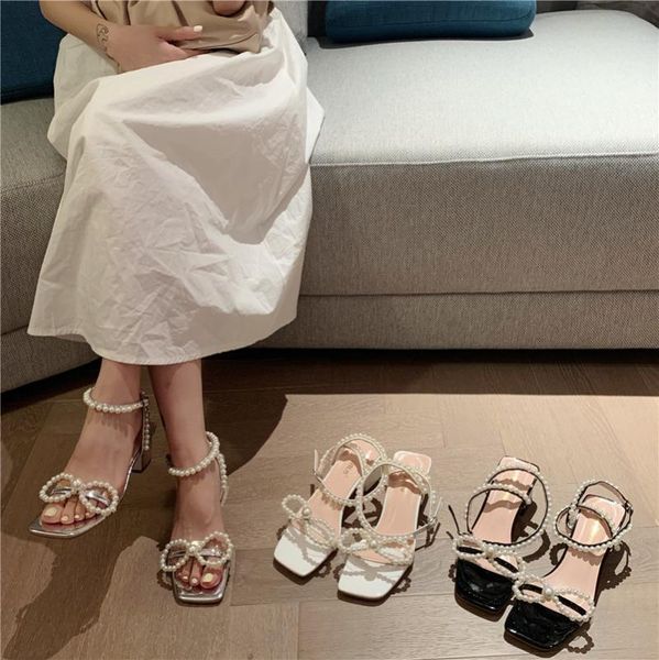2020 bowknot pearl sandals women's thick heel one-character belt women's shoes middle heel, Black
2020 bowknot pearl sandals women's thick heel one-character belt women's shoes middle heel, Black