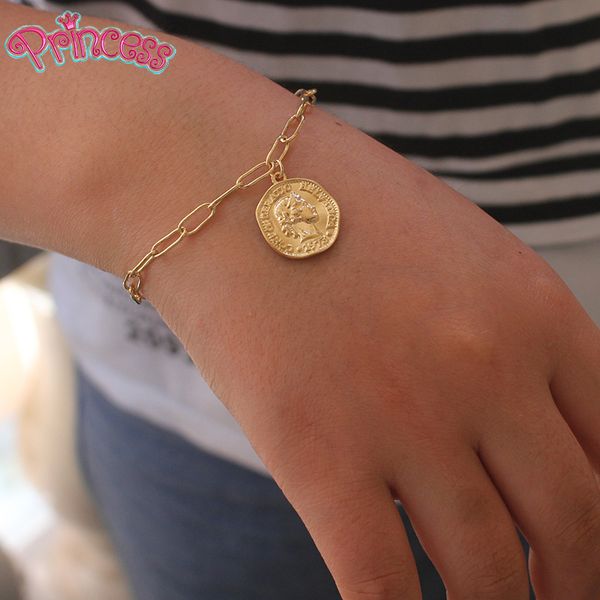 link, chain 2021 coin charm bracelets for women bracelet gold color head portrait long o made pulseras mujer r02, Black
link, chain 2021 coin charm bracelets for women bracelet gold color head portrait long o made pulseras mujer r02, Black