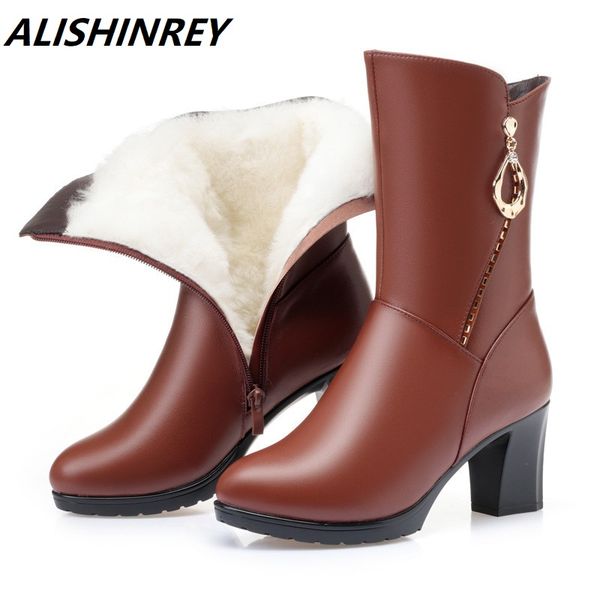 alishinrey women winter boots new 2020 wool rhinestone fashion thick heel warm shoes high heel boots women genuine leather, Black 
alishinrey women winter boots new 2020 wool rhinestone fashion thick heel warm shoes high heel boots women genuine leather, Black
