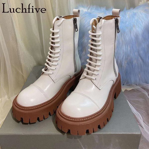 genuine leather lace up boots women thick sole platform ankle boots round toe zipper shoes woman white black femme
genuine leather lace up boots women thick sole platform ankle boots round toe zipper shoes woman white black femme