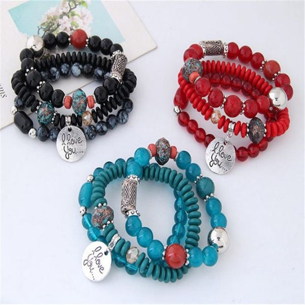 new bohemian multi layer crystal beads elastic bracelet for women fashion colorful beaded i love you charms bracelets lx, Black
new bohemian multi layer crystal beads elastic bracelet for women fashion colorful beaded i love you charms bracelets lx, Black