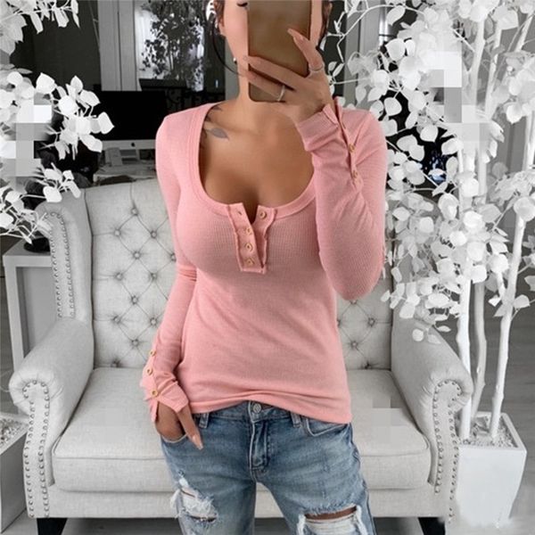 women's t-shirt autumn button women elegant solid color round neck full sleeve female chic office wear, White
women's t-shirt autumn button women elegant solid color round neck full sleeve female chic office wear, White