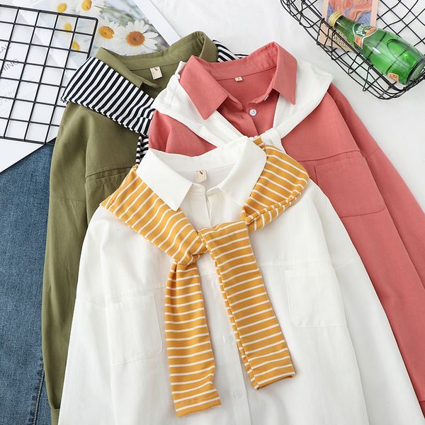 new lace-up shirt women's long-sleeved loose striped shawl shirt jacket casual fake solid two-piece blouse 2020 korean style, White
new lace-up shirt women's long-sleeved loose striped shawl shirt jacket casual fake solid two-piece blouse 2020 korean style, White