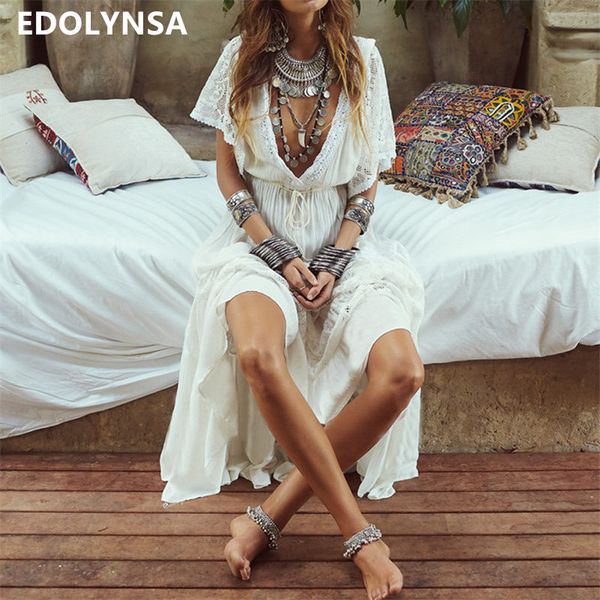 elegant white cotton tunic women summer beach dress plunging neck belted lace patchwork split long dress sarong plage n632, Black;gray
elegant white cotton tunic women summer beach dress plunging neck belted lace patchwork split long dress sarong plage n632, Black;gray