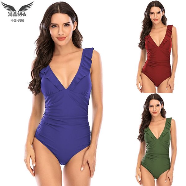 2020 new deep v bikini solid color flashing belly slimming one-piece swimsuit women, White;black
2020 new deep v bikini solid color flashing belly slimming one-piece swimsuit women, White;black