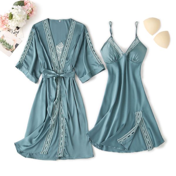 lake blue 2 pieces women robe & gown sets silk sleep lounge pijama ladies nightwear bathrobe night dress with chest pads, Black;red
lake blue 2 pieces women robe & gown sets silk sleep lounge pijama ladies nightwear bathrobe night dress with chest pads, Black;red