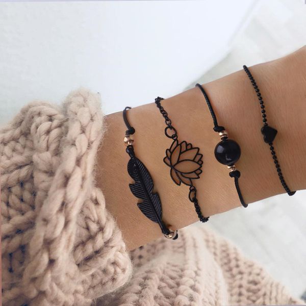 lotus flower heart leaf black bracelets set for women charm chain hand jewelry girl gift dropshipping, Golden;silver
lotus flower heart leaf black bracelets set for women charm chain hand jewelry girl gift dropshipping, Golden;silver