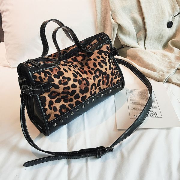 Leopard Bags for Women Rivet Leopard Print Totes Bag Shoulder Crossbody Bags Women Leather Handbags Clutch Purse 2019