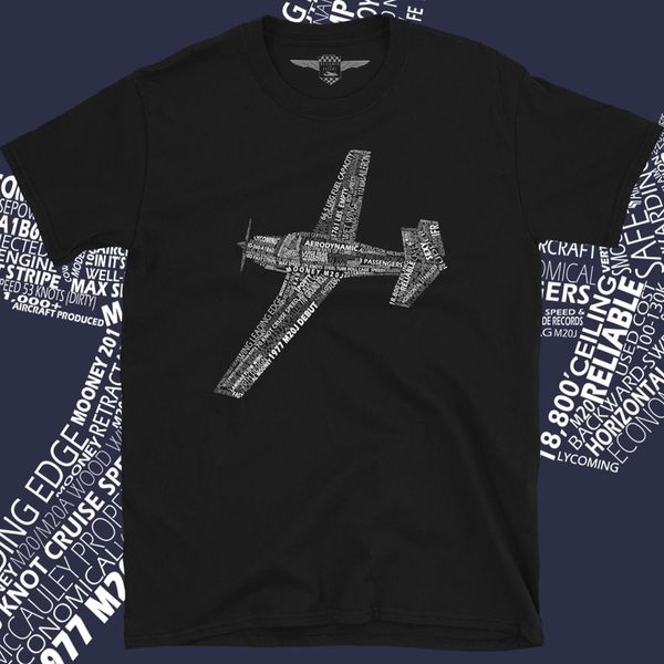 mooney m20 flugzeug typografie t shirt