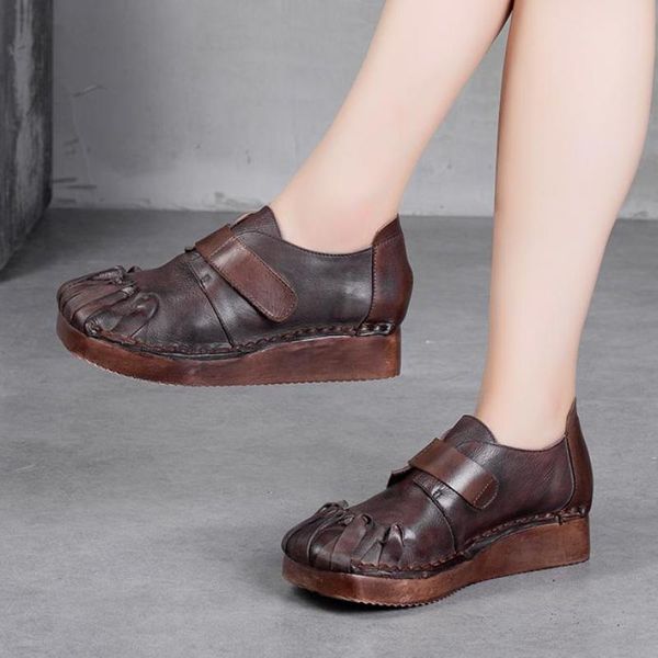 johnature pumps women shoes genuine leather 2020 new retro hook & loop casual round toe pleated handmade platform ladies shoes, Black 
johnature pumps women shoes genuine leather 2020 new retro hook & loop casual round toe pleated handmade platform ladies shoes, Black