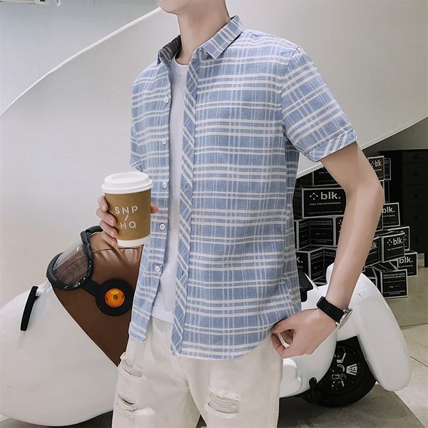 short-sleeved men's plaid shirt, japanese retro summer korean style, handsome and thin shirt kg-210, White;black
short-sleeved men's plaid shirt, japanese retro summer korean style, handsome and thin shirt kg-210, White;black