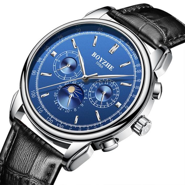 boyzhe multi-function men's automatic watch blue black leather strap fashion luminous business mechanical watches reloj hombre, Slivery;brown
boyzhe multi-function men's automatic watch blue black leather strap fashion luminous business mechanical watches reloj hombre, Slivery;brown