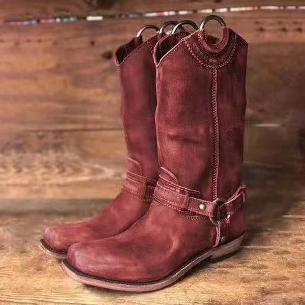 women boots 2020 autumn vintage brown pu leather cowboy square toe mid-calf boots outdoor slip on metal buckle ladies, Black
women boots 2020 autumn vintage brown pu leather cowboy square toe mid-calf boots outdoor slip on metal buckle ladies, Black
