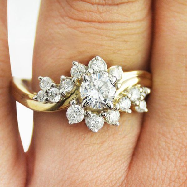 

junerain марка noble rich flower shaped женский палец кольцо албизия цветок золотой цвет с sevral cz камень для помолвки обручальные кольца, Silver