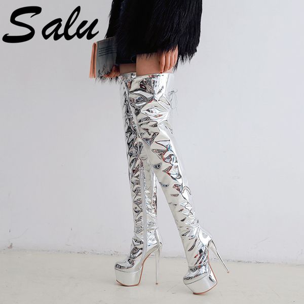 salu женские сияющий silver ботфорты super sexy тонкий каблук платформа boots zipper зима теплая женская обувь размер 47 48, Black
salu женские сияющий silver ботфорты super sexy тонкий каблук платформа boots zipper зима теплая женская обувь размер 47 48, Black