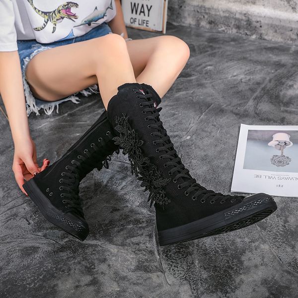 women sneakers high boots zipper cotton cloth shoes appliques knee-high canvas casual woman shoes black white ladies large sizes
women sneakers high boots zipper cotton cloth shoes appliques knee-high canvas casual woman shoes black white ladies large sizes