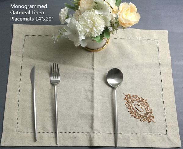 set of 12 monogrammed placemats 14"x20"hemstitched thick oatmeal linen table cloth with color embroidered initial c, Black;gray
set of 12 monogrammed placemats 14"x20"hemstitched thick oatmeal linen table cloth with color embroidered initial c, Black;gray
