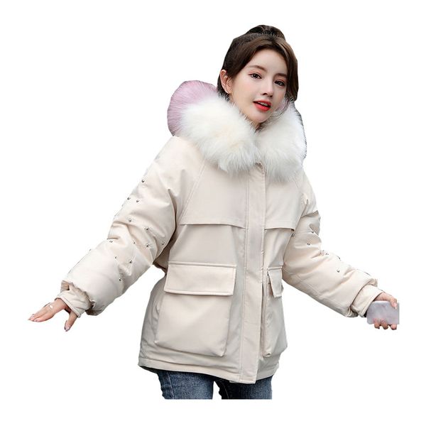chic women short winter jacket student hooded colorful fur collar detachable bio down coat oversize cotton padded parkas, Black
chic women short winter jacket student hooded colorful fur collar detachable bio down coat oversize cotton padded parkas, Black