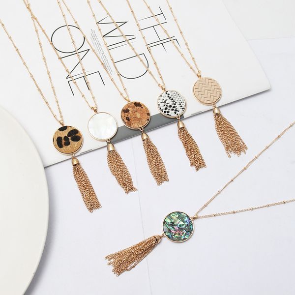 fashion round abalone shell leopard snake skin grainy pendant necklace tassels long chain sweater necklace geometric jewelry, Silver
fashion round abalone shell leopard snake skin grainy pendant necklace tassels long chain sweater necklace geometric jewelry, Silver