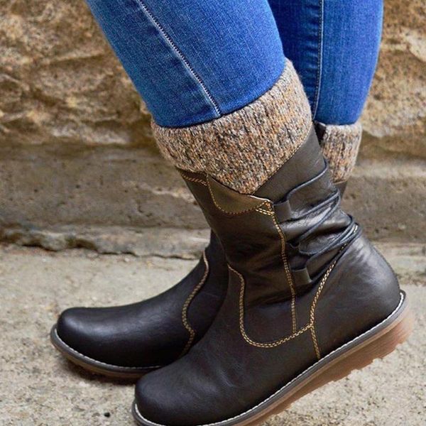 women winter leather boots knitted lined zipper mid calf boots female warm outdoor snow booties ladies solid snow shoes d20, Black
women winter leather boots knitted lined zipper mid calf boots female warm outdoor snow booties ladies solid snow shoes d20, Black